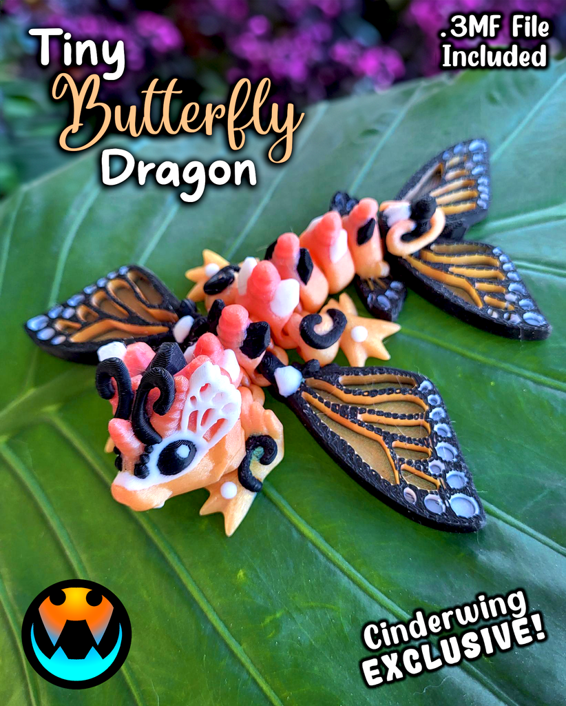 Tiny Butterfly Dragon - 3D Printed - extremely durable toy