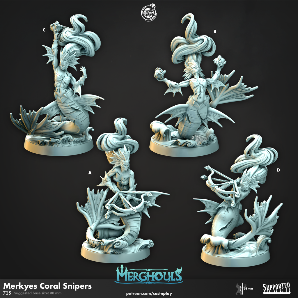 Merkyes Coral Snipers - MerGhouls Collection - 3D Resin Print - D&D Pathfinder NPC Miniature