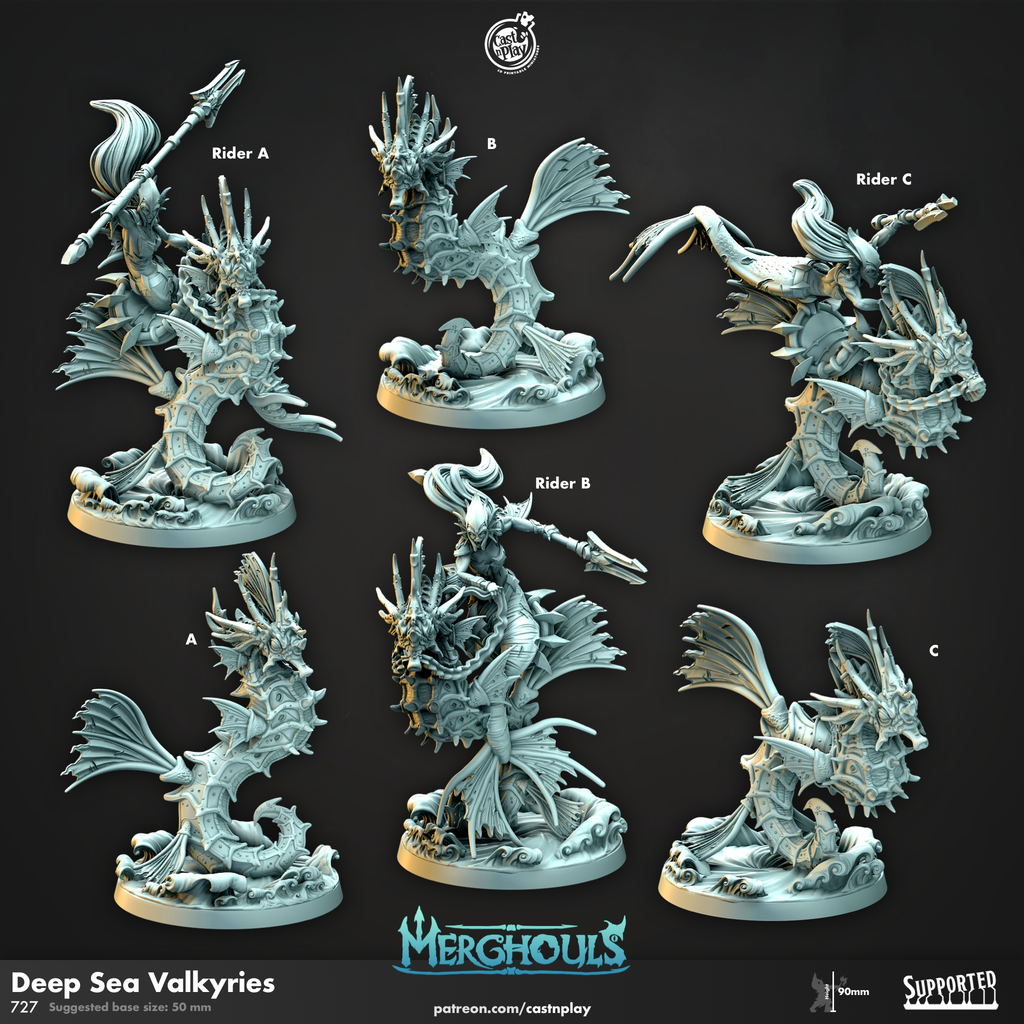 Deep Sea Valkyries- MerGhouls Collection - 3D Resin Print - D&D Pathfinder NPC Miniature