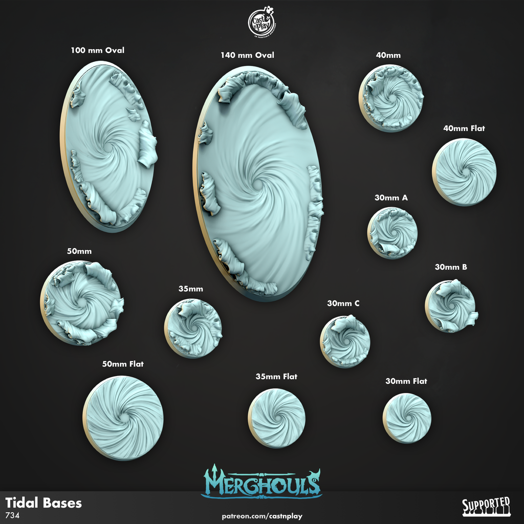 Mergouls Tidal Bases Terrain - MerGhouls Collection - 3D Resin Print - D&D Pathfinder NPC Miniature