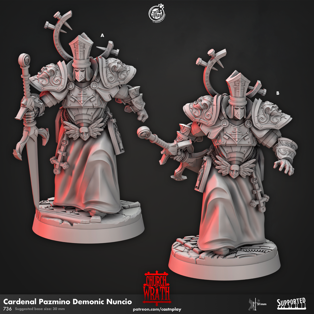 Cardinal Pazmino Demonic Nuncio - Church of Wrath Collection - 3D Resin Print - D&D Pathfinder NPC Miniature