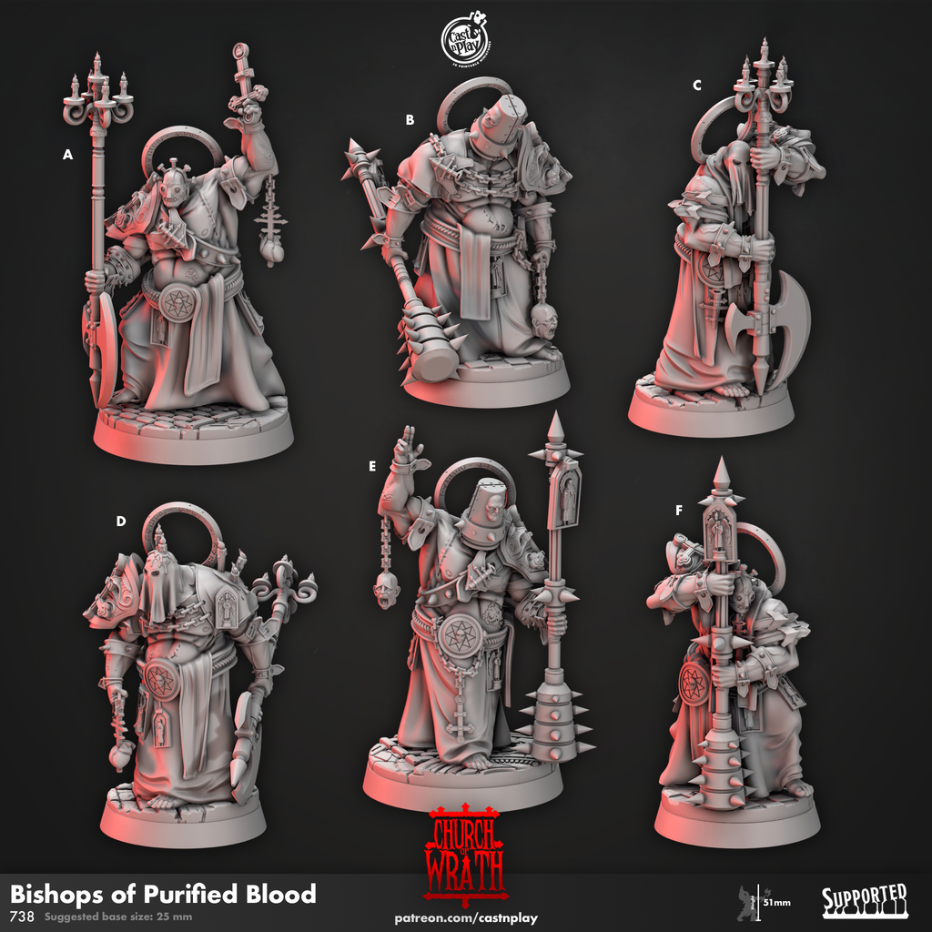 Bishops of Purified Blood - Church of Wrath Collection - 3D Resin Print - D&D Pathfinder NPC Miniature