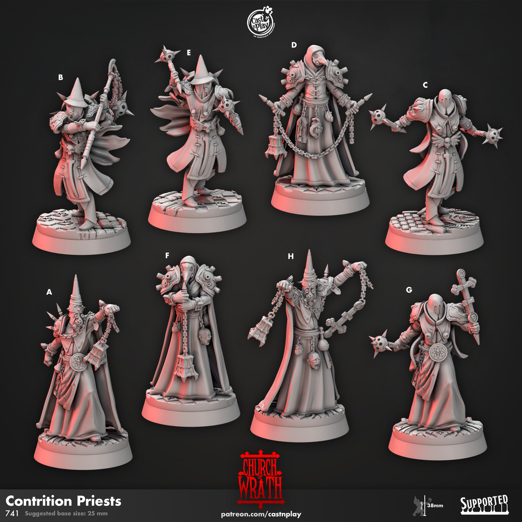 Contrition Priests - Church of Wrath Collection - 3D Resin Print - D&D Pathfinder NPC Miniature