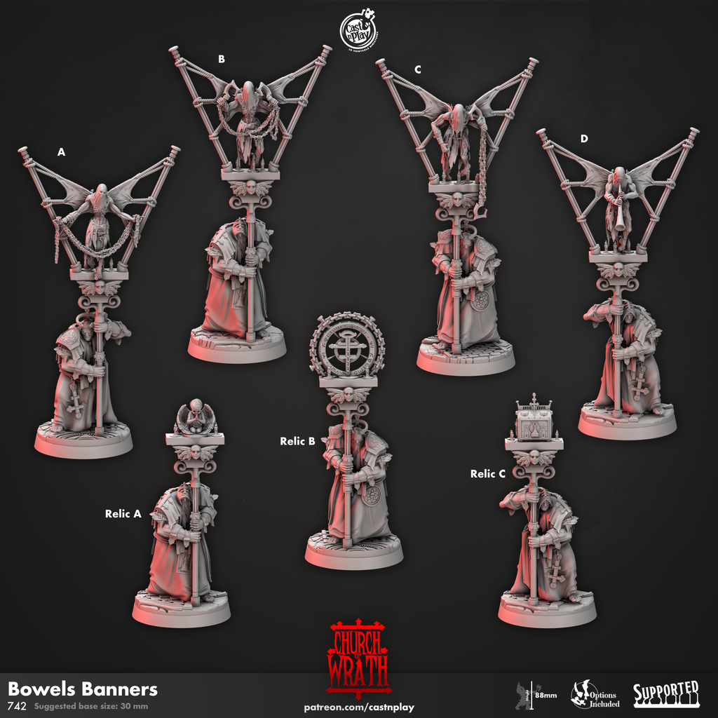 Bowels Banners Men - Church of Wrath Collection - 3D Resin Print - D&D Pathfinder NPC Miniature