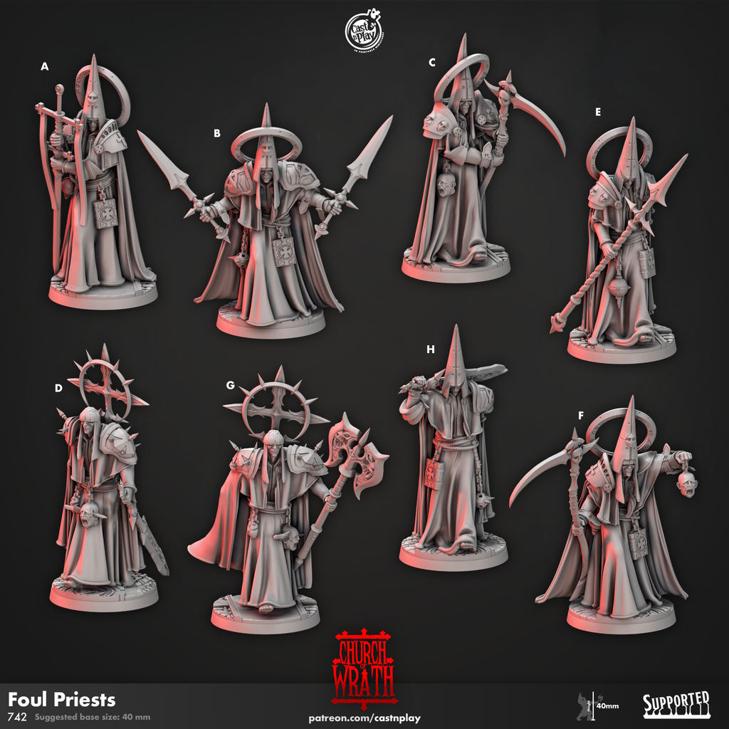 Foul Priests - Church of Wrath Collection - 3D Resin Print - D&D Pathfinder NPC Miniature