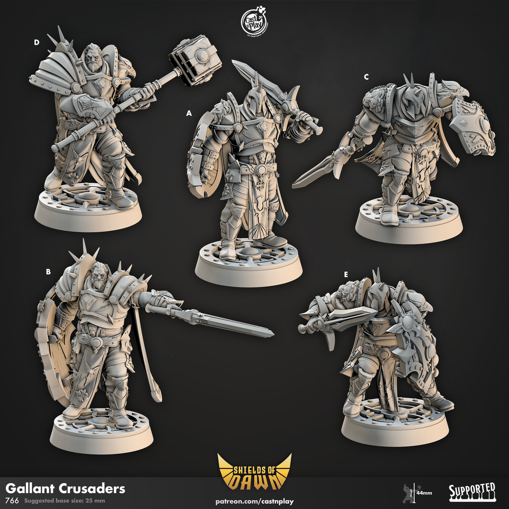 Gallant Crusaders - Shields of Dawn Collection - 3D Resin Print - D&D Pathfinder NPC Miniature