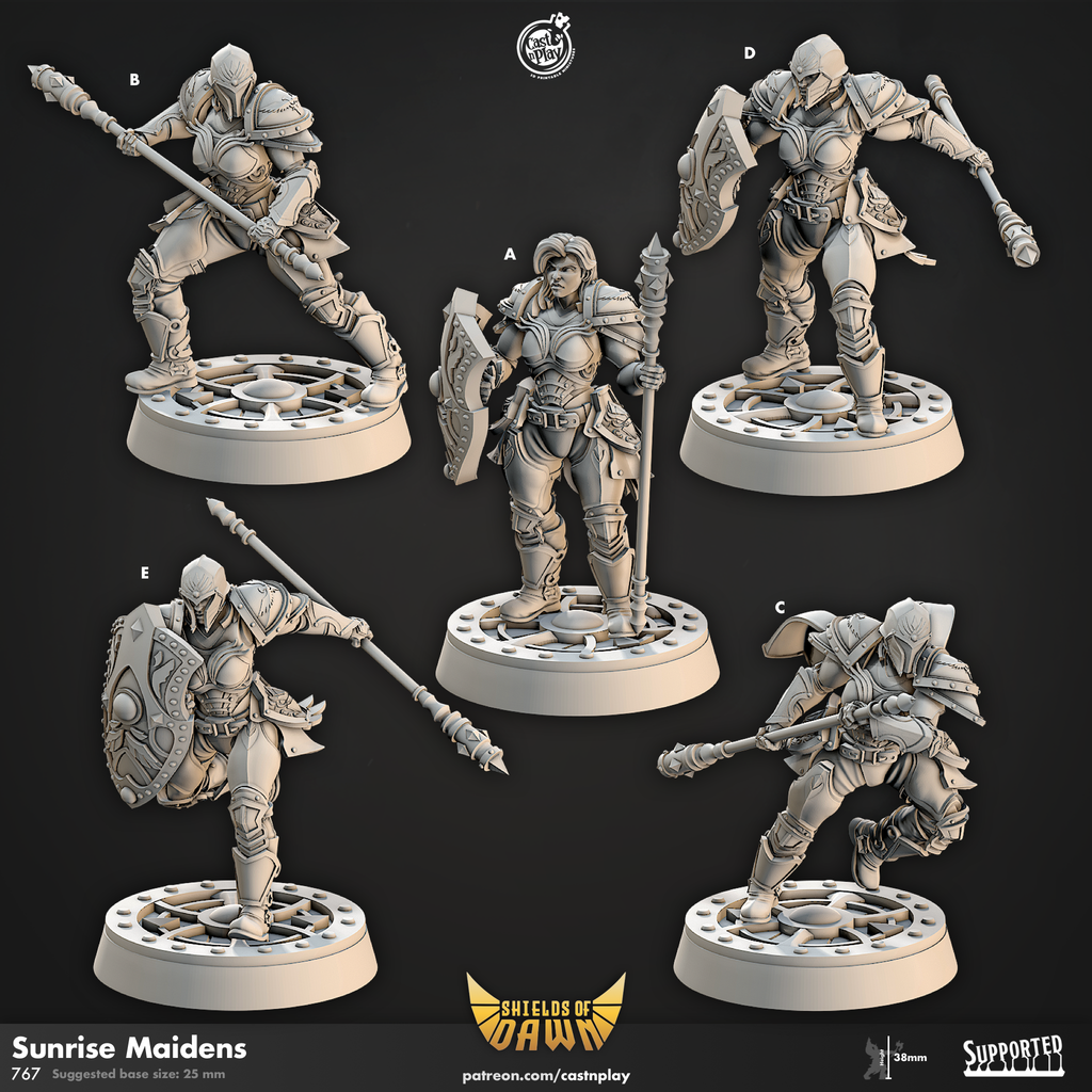 Sunrise Maidens - Shields of Dawn Collection - 3D Resin Print - D&D Pathfinder NPC Miniature