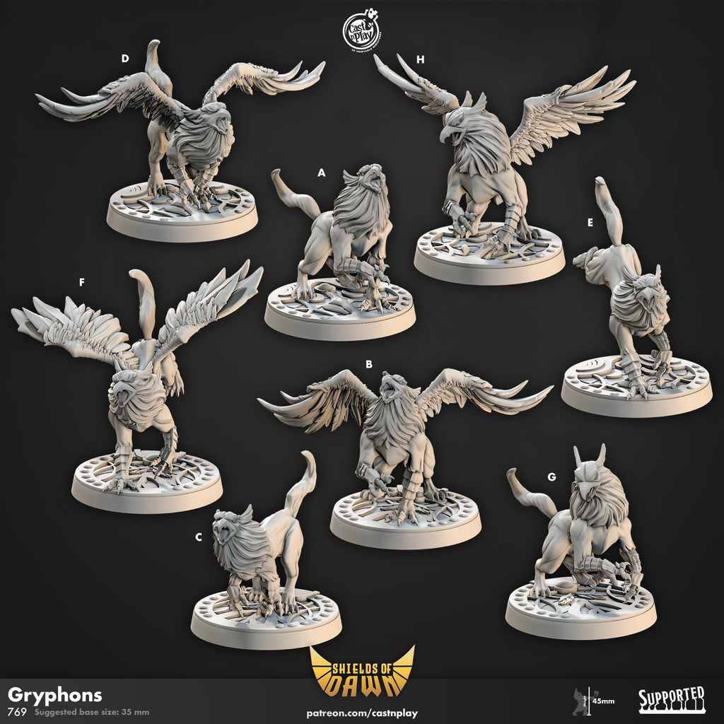 Gryphons - Shields of Dawn Collection - 3D Resin Print - D&D Pathfinder NPC Miniature