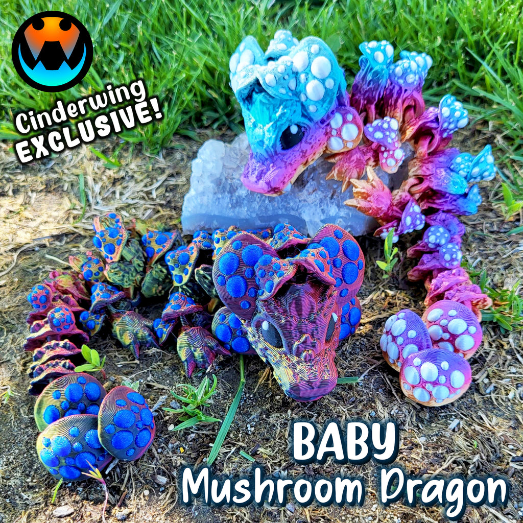 Mushroom Dragon- FDM 3D Articulated Flexi Dragon | Whimsical Fidget Toy & Décor | Fantasy Woodland Creature