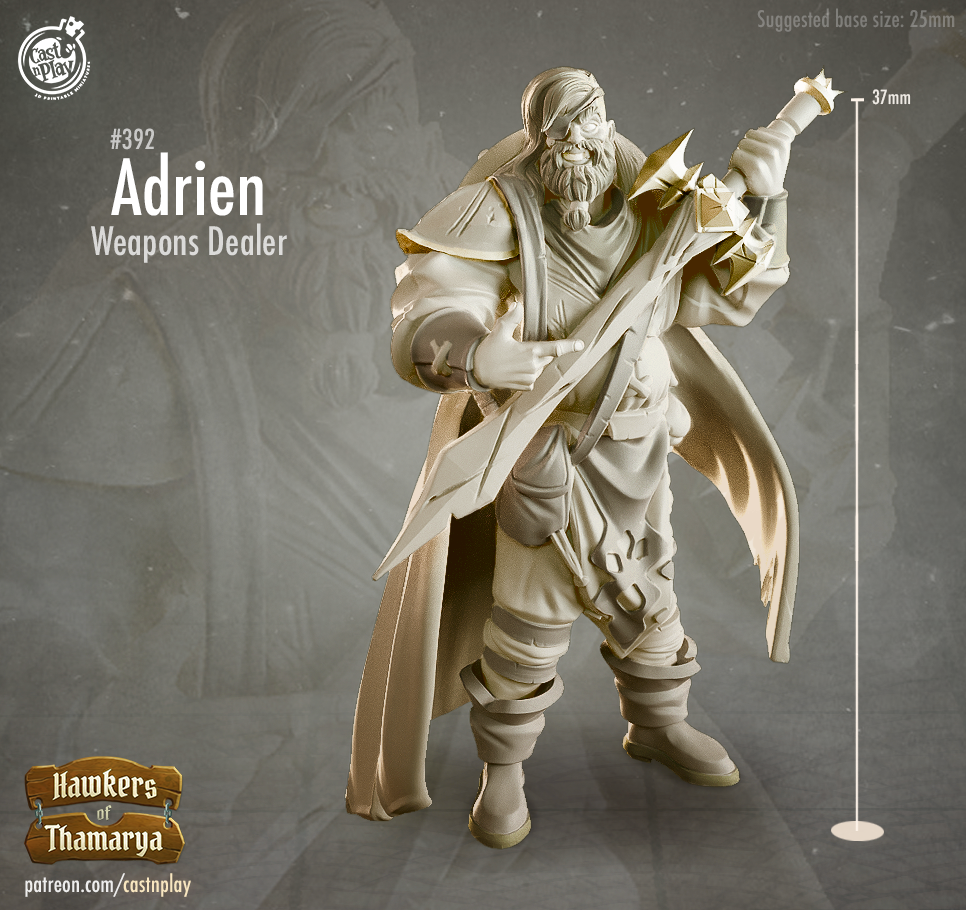 Adrien Weapons Dealer - Hawkers of Thamarya Collection - 3D Resin Print - D&D Pathfinder NPC Miniature