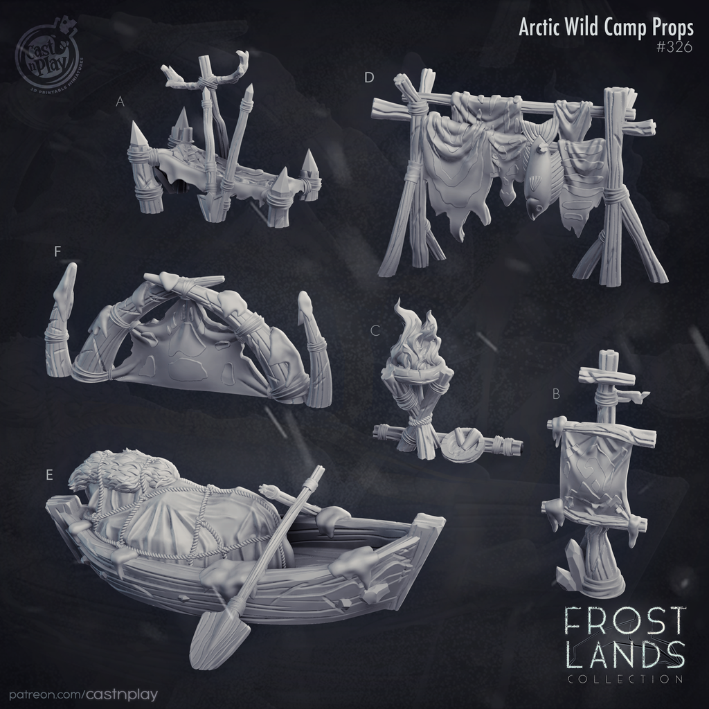 Artic Campsite Accessories Props - Frost Lands Collection - 3D Resin Print - D&D Pathfinder NPC Miniature