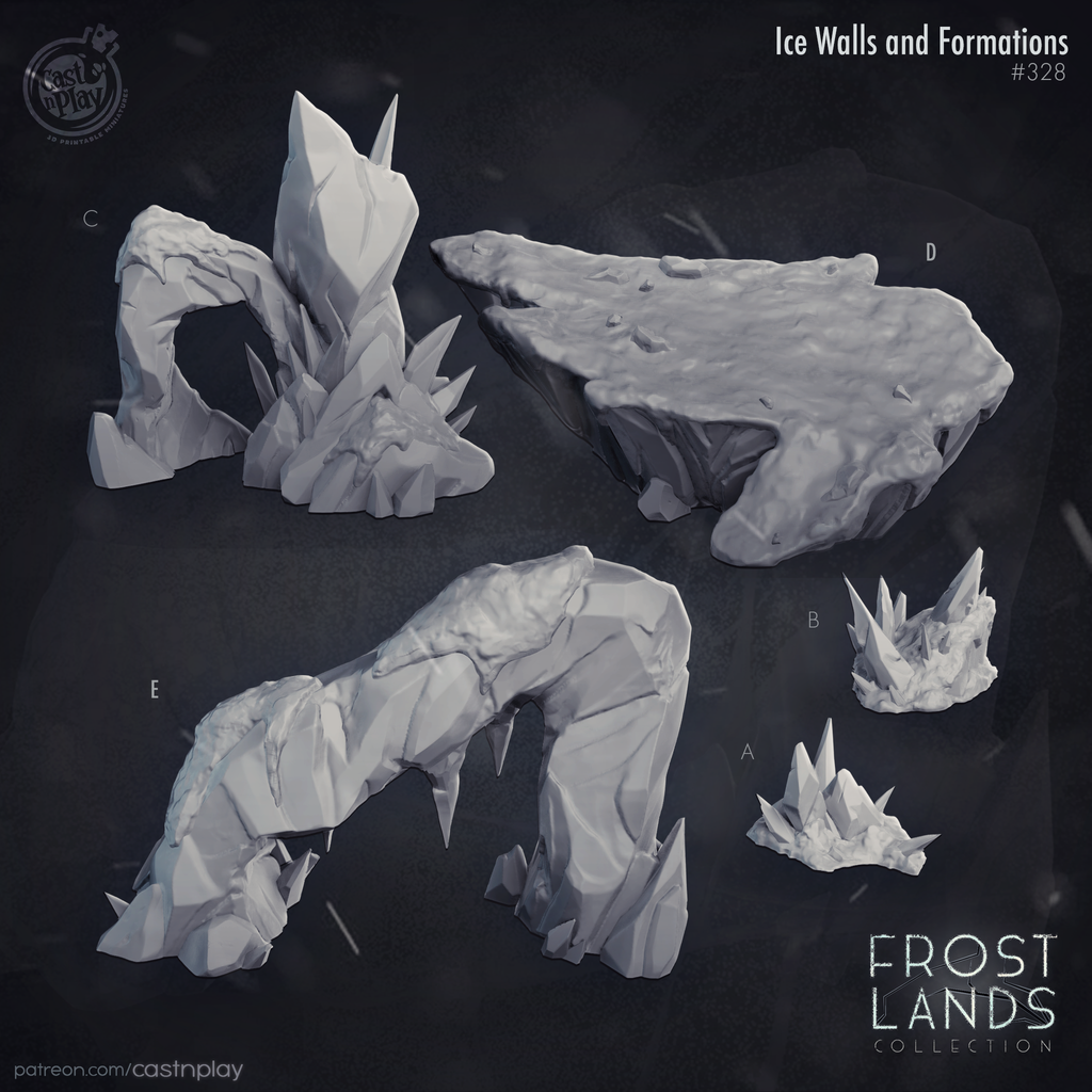 Artic Walls Props - Frost Lands Collection - 3D Resin Print - D&D Pathfinder NPC Miniature