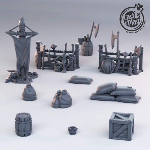 Campsite Weapon Accessories Props - 3D Resin Print - D&D Pathfinder NPC Miniature