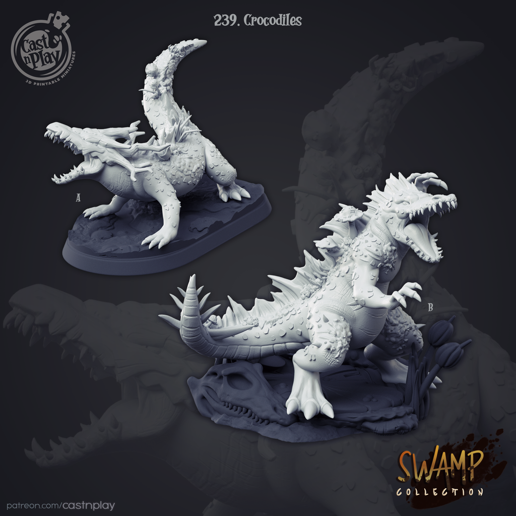 Crocodiles - Swamp Collection - 3D Resin Print - D&D Pathfinder NPC Miniature