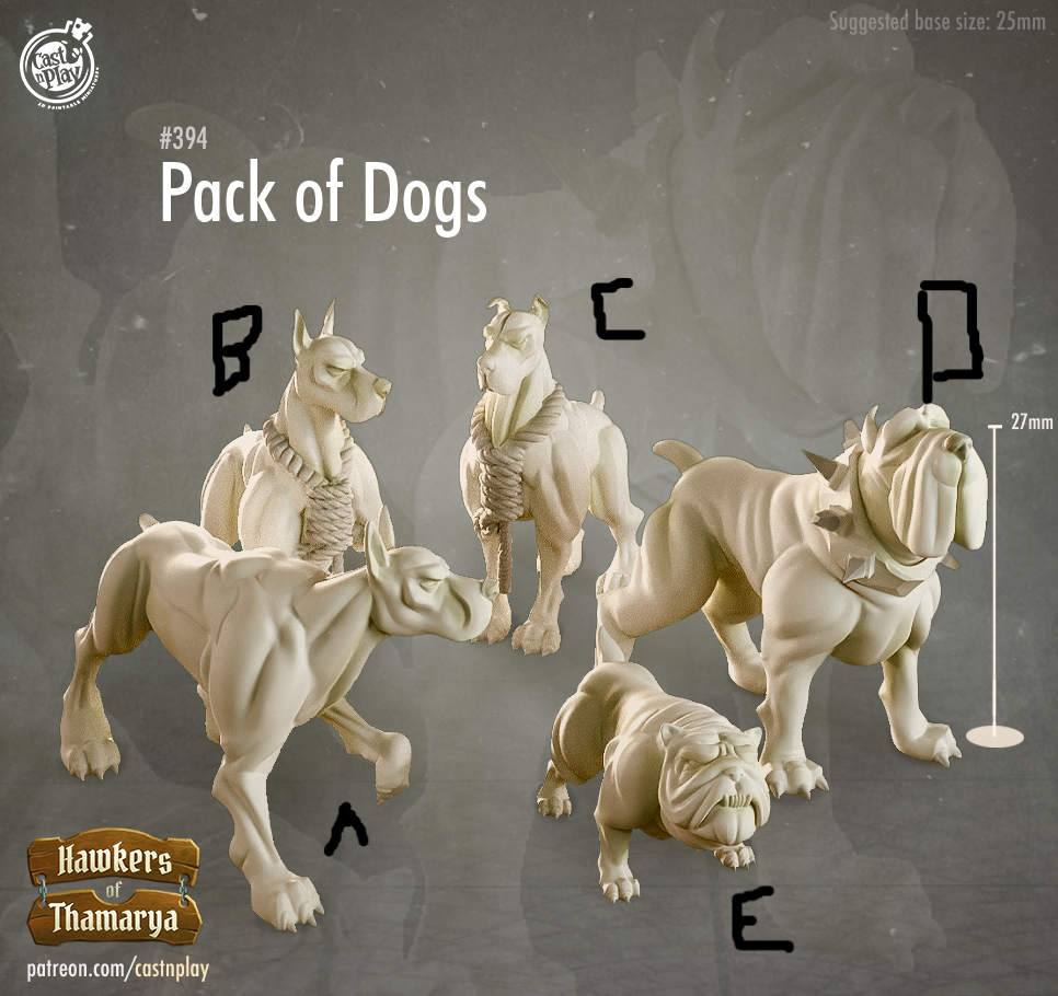 Pack of Dogs - Hawkers of Thamarya Collection - 3D Resin Print - D&D Pathfinder NPC Miniature