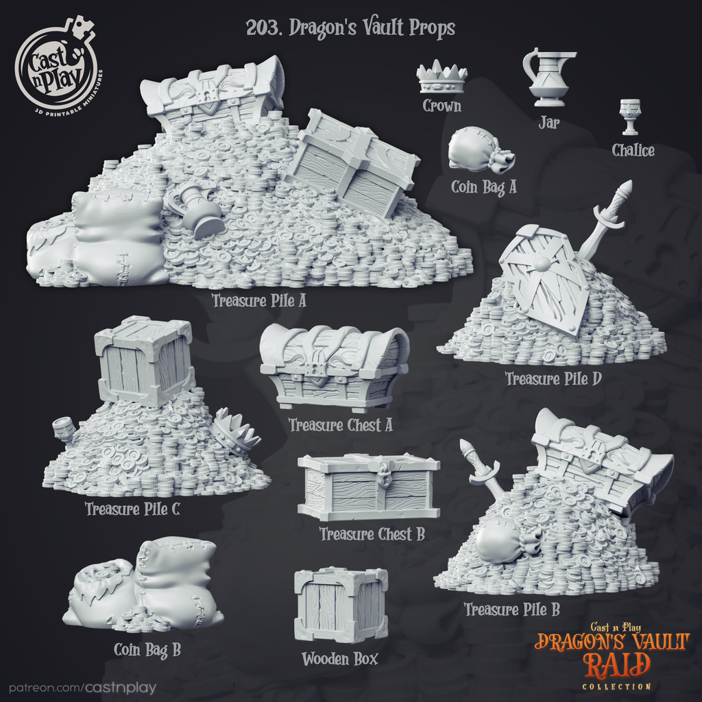 Dragons Vault Props -Dragons Raid Collection -3D Resin Print - D&D Pathfinder NPC Miniature