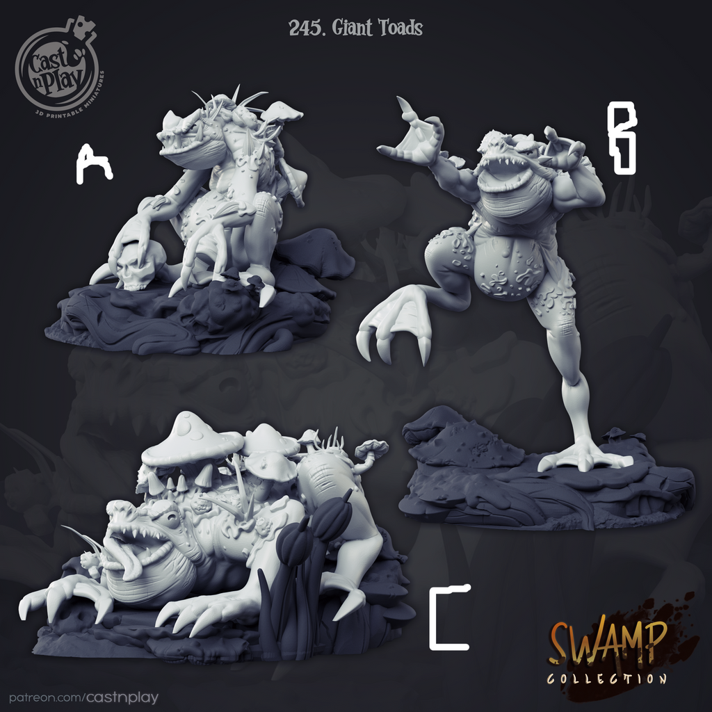 Giant Frogs and Toads - Swamp Collection - 3D Resin Print - D&D Pathfinder NPC Miniature