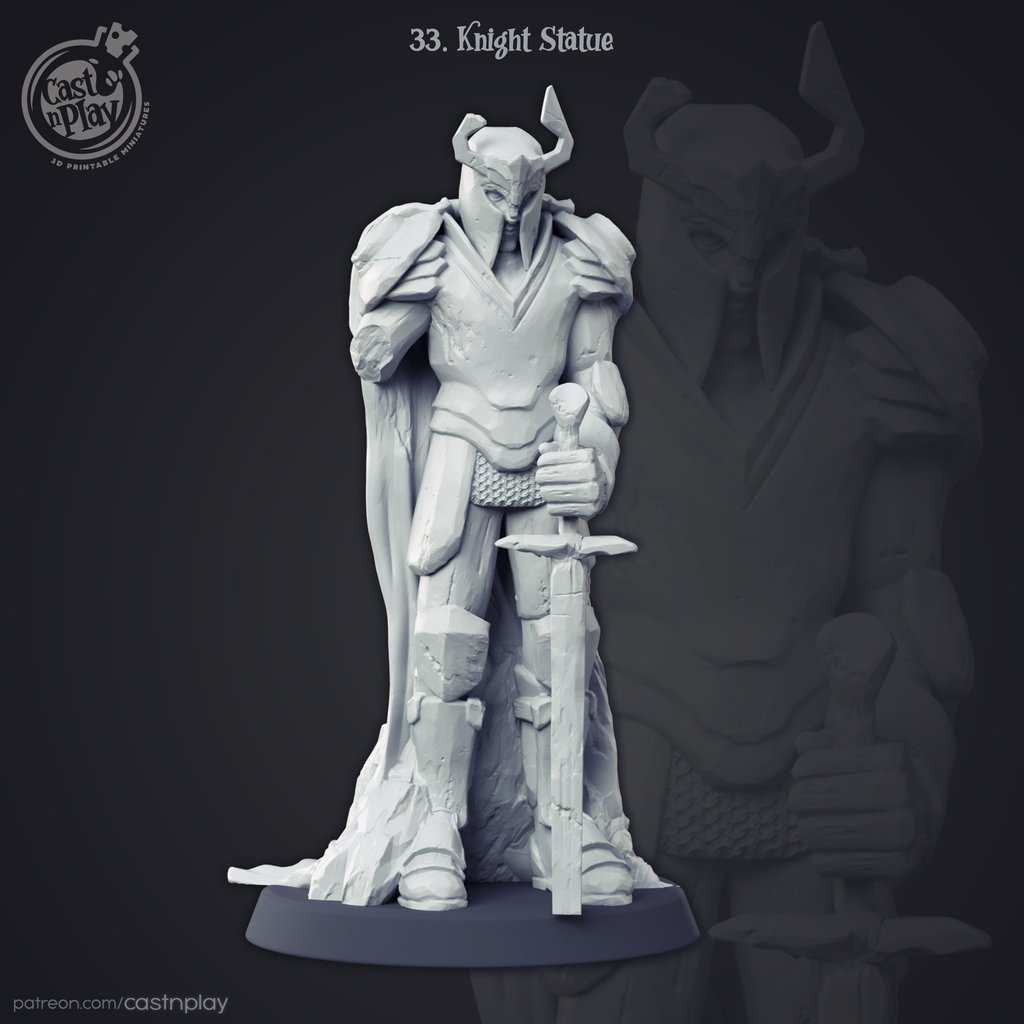 Knight Statue Props - 3D Resin Print - D&D Pathfinder NPC Miniature