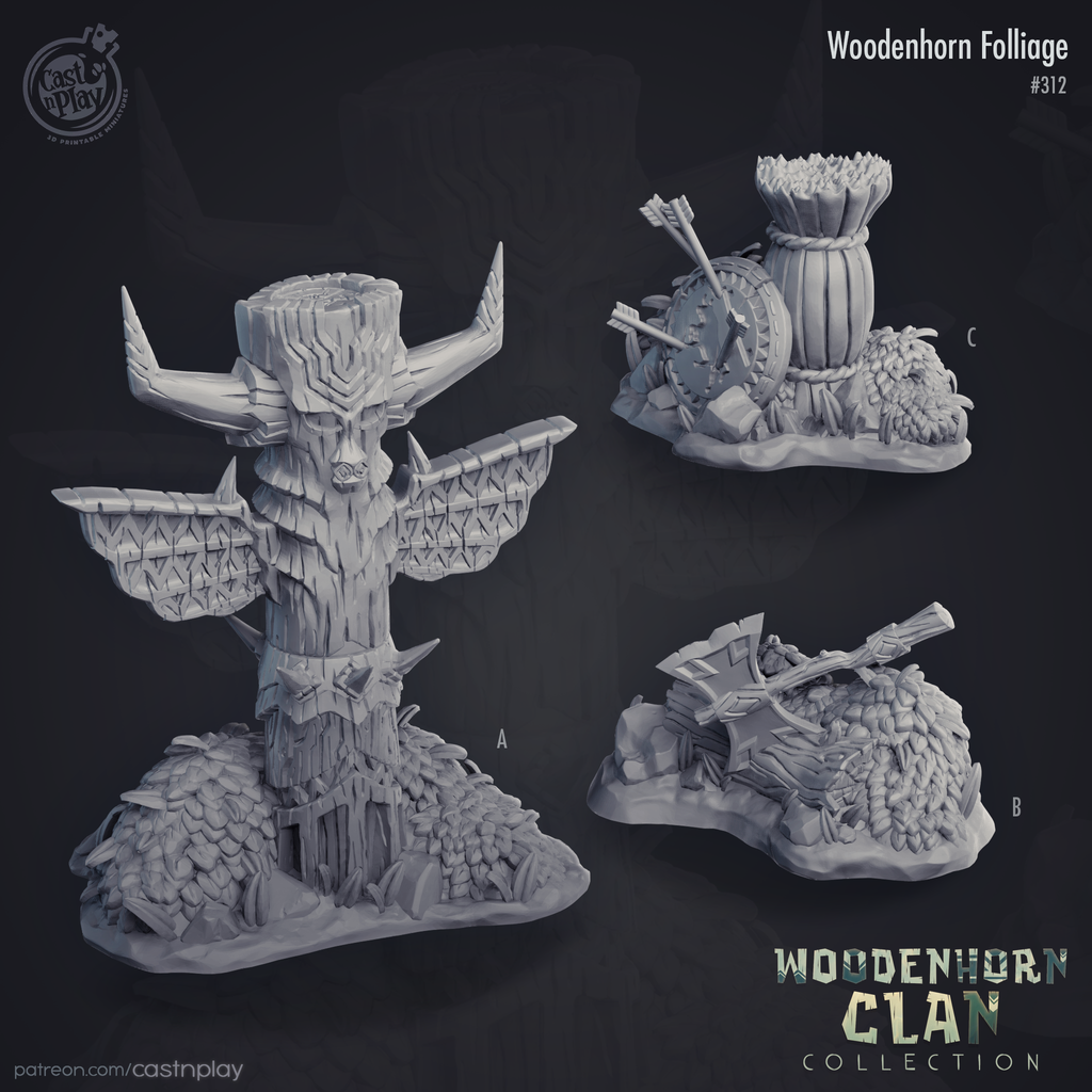 Foliage Props - Woodenhorn Clan Collection -3D Resin Print - D&D Pathfinder NPC Miniature