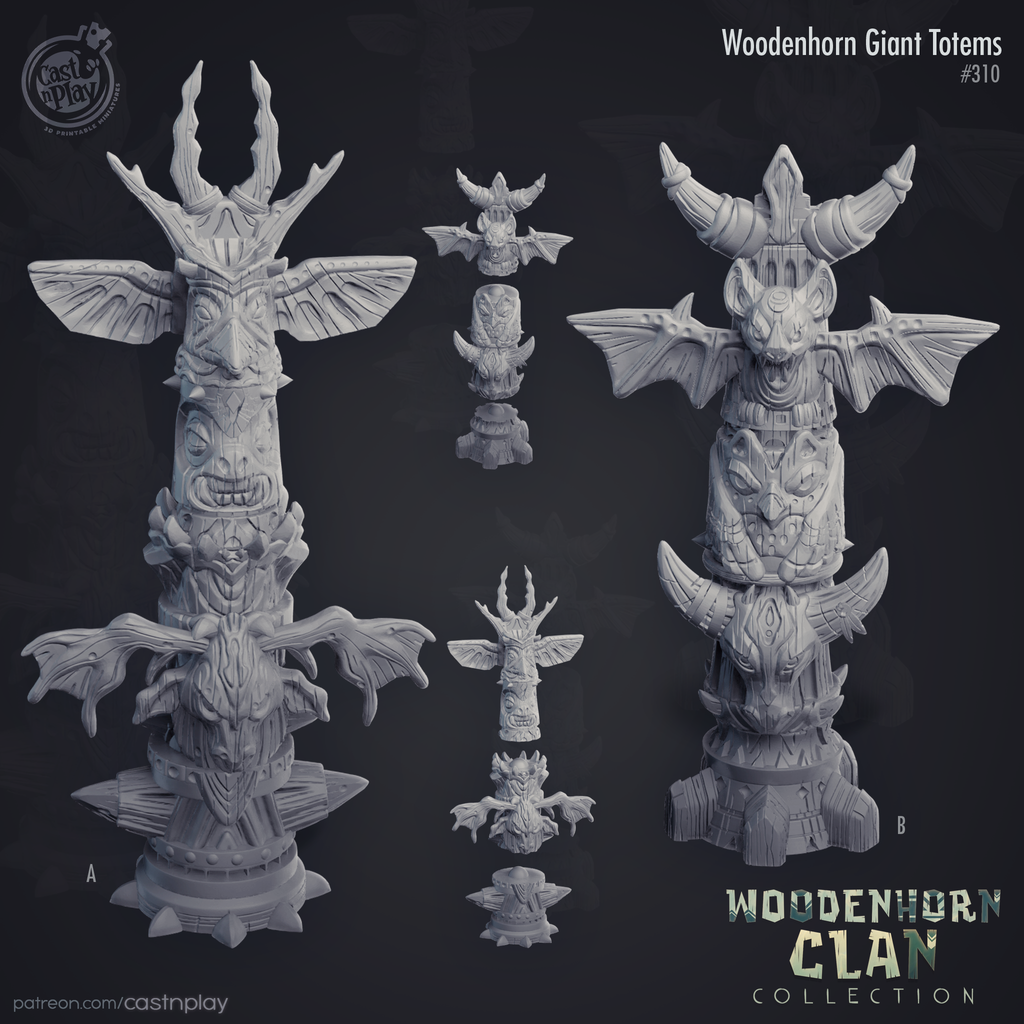 Giant Totems Props - Woodenhorn Clan Collection -3D Resin Print - D&D Pathfinder NPC Miniature