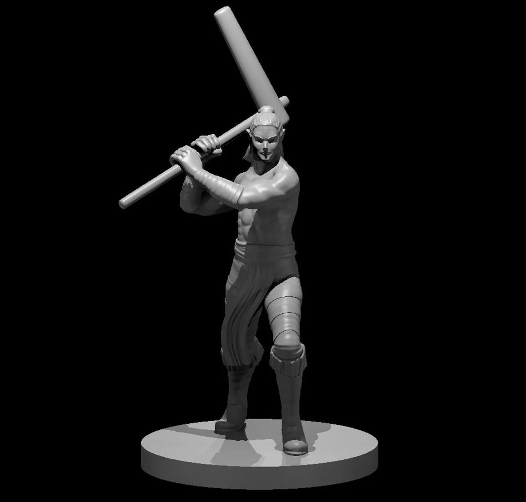 Barbarian Half Elf With Mochi Pounder Male - 3D Resin Print - D&D Pathfinder NPC Miniature