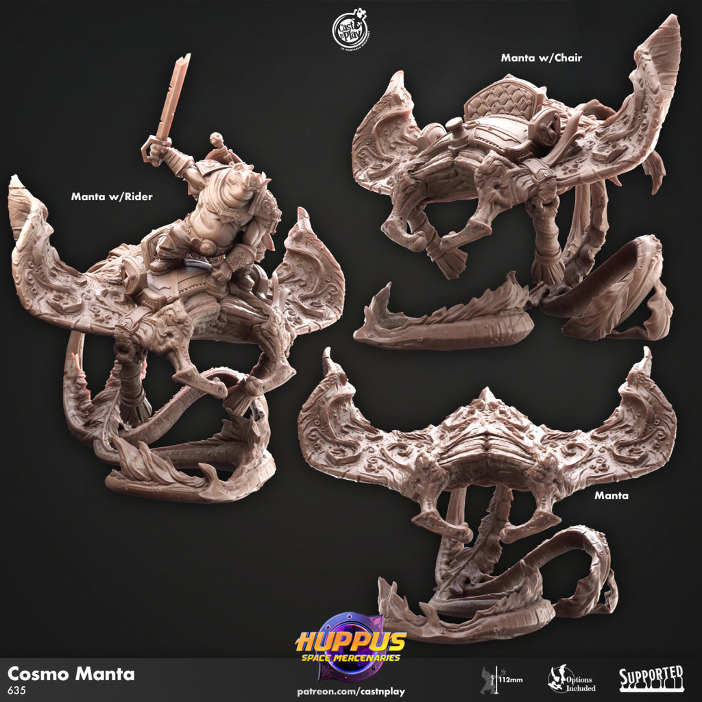 Cosmo Manta Ray- Huppus Space Mercenaries Collection - 3D Resin Print - D&D Pathfinder NPC Miniature