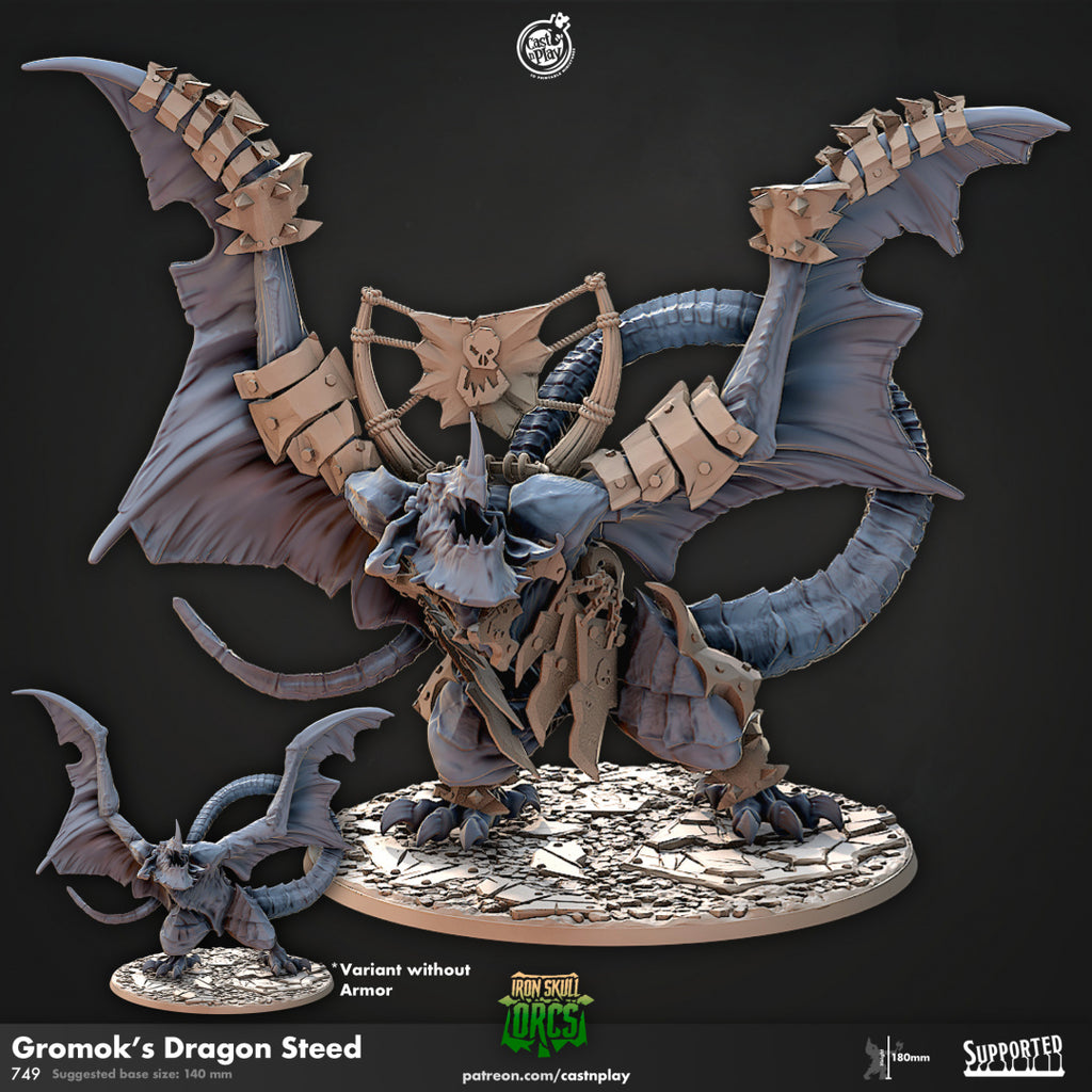 Gromok's Dragon Steed - Iron Skull Orck Collection - 3D Resin Print - D&D Pathfinder NPC Miniature