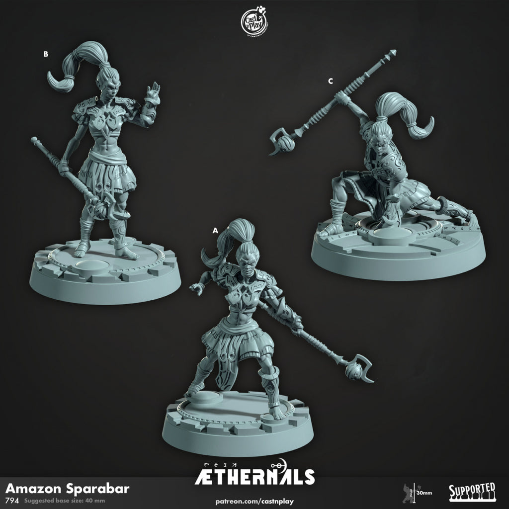 Amazon Sparabar Female - Aethernals Collection - 3D Resin Print - D&D Pathfinder NPC Miniature