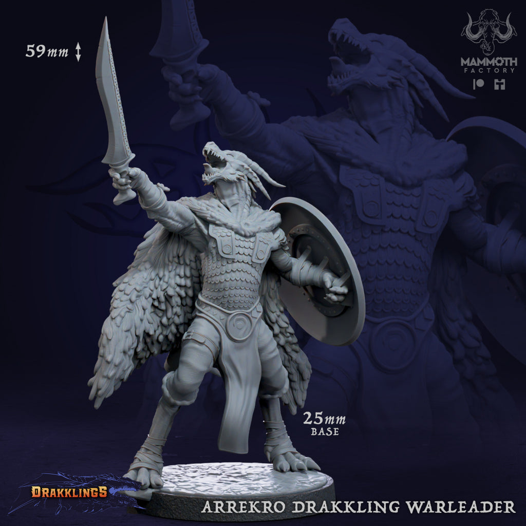 Arrekro Drakkling War Leader - Drakklings Collection - 3D Resin Print - D&D Pathfinder NPC Miniature