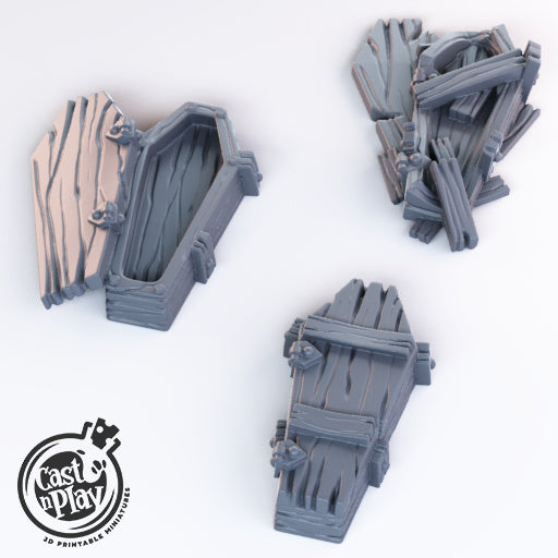 Coffin Boxes Props - 3D Resin Print - D&D Pathfinder NPC Miniature