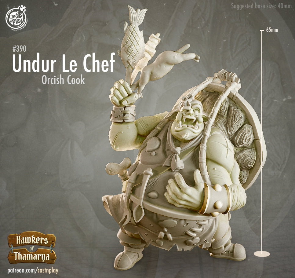 Undur Le Chef Orcish Cook - Hawkers of Thamarya Collection - 3D Resin Print - D&D Pathfinder NPC Miniature