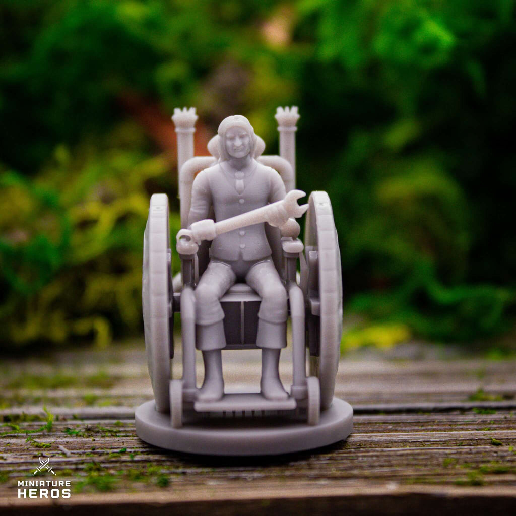 Artificer Fighter on Battle Wheelchair Human Male - 3D Resin Print - D&D Pathfinder NPC Miniature